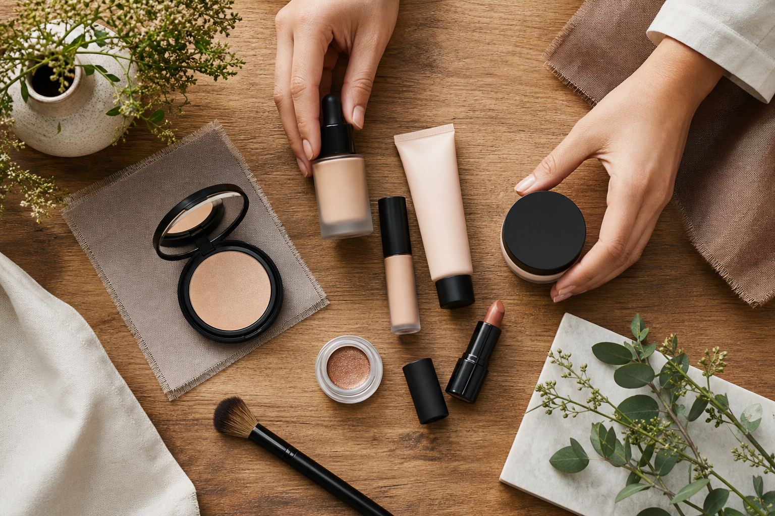 E-commerce product flat-lay being styled on a table